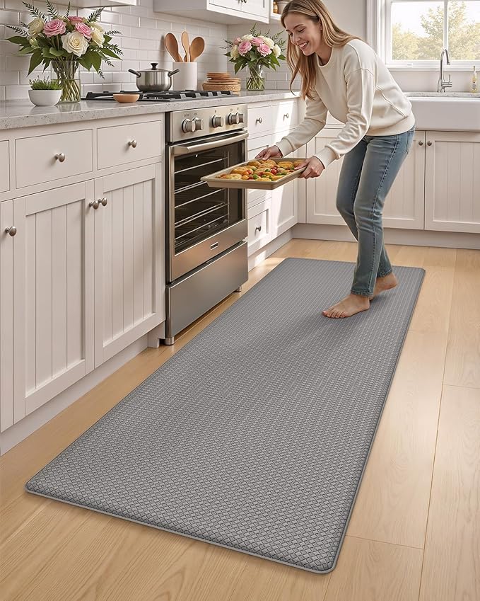 Color&Geometry Anti Fatigue Cushion Kitchen Mat for Floor -24"x71",Wide,Easy Clean, Water & Oil Proof, Anti Slip, Foam Rubber Runner Rug for Front Sink Comfort Standing,Grey