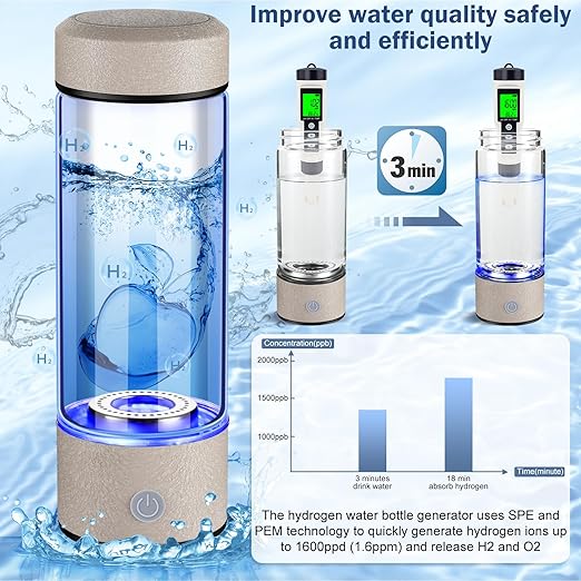 New Hydrogen Water Generator Bottles, Portable Hydrogenated Water Bottle with SPE PEM Technology, 420ml Hydrogen Water Bottle Generator, Rechargeable Ionizer Machine for Home, Office, and Travel