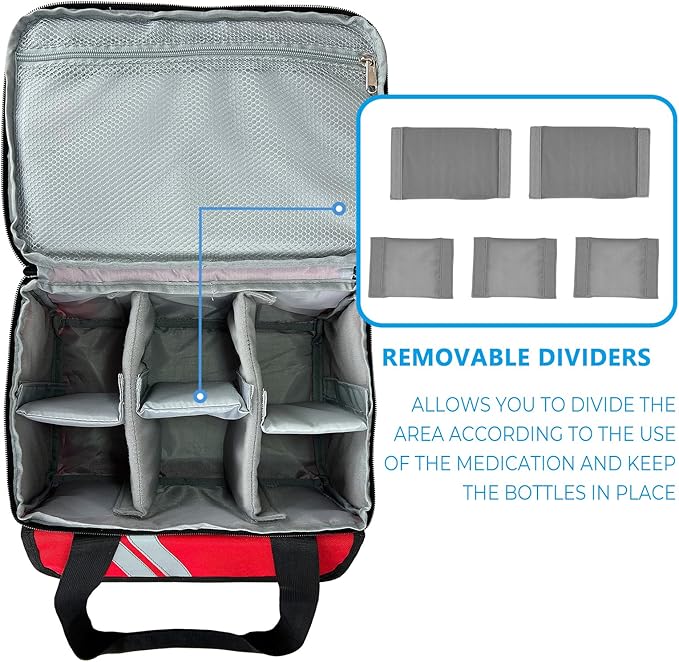 Double Layers Medicine Organizer Storage Bag with Dividers, First Aid Bag with Medic First Aid Badge, Medical Bag for Medical Supplies & Equipment
