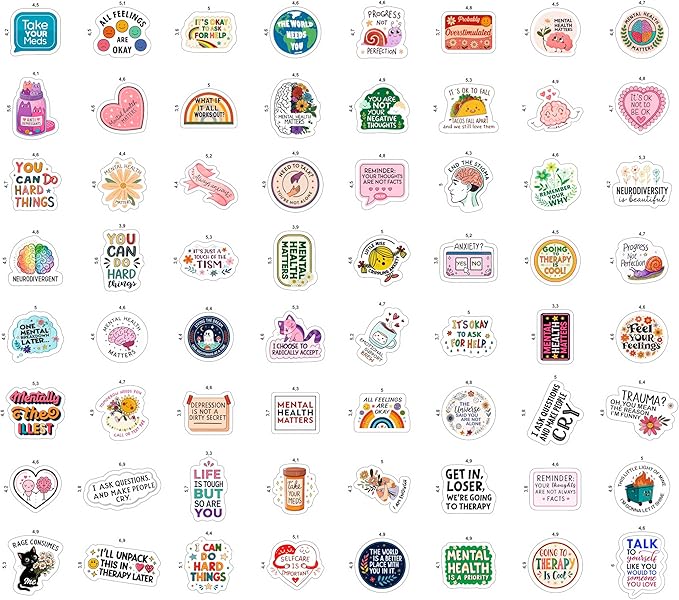 100Pcs Mental Health Stickers for Adults, for Water Bottle - Mental Health Awareness Gifts - Therapist, Counselor Stickers - Gift for Women & Men