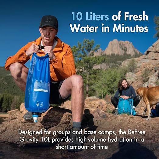 Katadyn Gravity BeFree 10L Water Microfilter, Camping, Backpacking, Emergency Preparedness, Blue