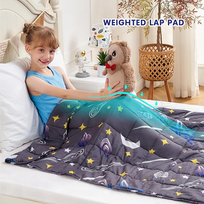 yescool Star Weighted Blanket 10 Pounds Twin Cooling Weighted Blanket, Galaxy Moon Heavy Blanket for Sleeping, Weighted Throw Blanket Gifts for 80-110lbs, 48"x72"