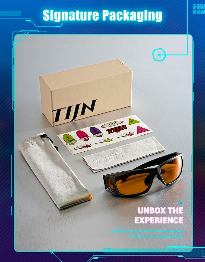 TIJN Sonia Red Sleep Glasses Orange Lens for Blue & Green Light Blocking,Dual AR Coating,Wraparound Frame for Gaming Screen
