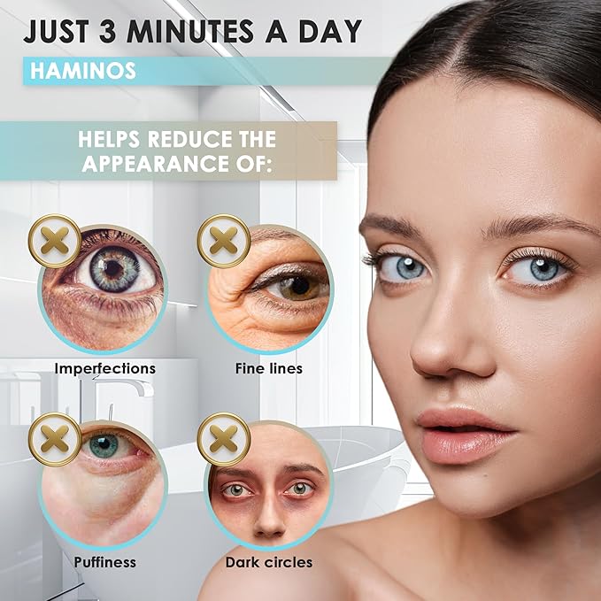 Eye Massager Wand with Heat, Vibration & Red/Blue Light, Ionic (Galvanic) Skincare Absorption, USB‑C Rechargeable with Charging Base, Helps Reduce the Look of Puffiness & Dark Circles