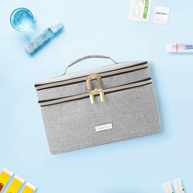 Medicine Storage Bag Pill Bottle Organizer with Portable Small Pouch Travel Medication Bottle Organizer for Emergency Home First Aid Box Kit (Gray)
