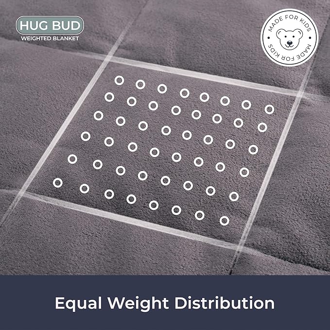 Hug Bud Weighted Blanket Comforter - 36" X 48" - 5-lbs - No Cover Required - Use as Throw or on Twin Size Bed - For Adults+Kids- Silky Minky Grey - Premium Glass Beads - Stimulation Sensory Relaxation