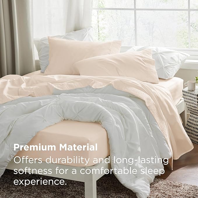 Bedsure Queen Sheet Set - 4 Pieces Soft Queen Size Sheets - Breathable & Cooling - Hotel Luxury - Easy Care Polyester Microfiber Bedding for Women, Men, Light Beige