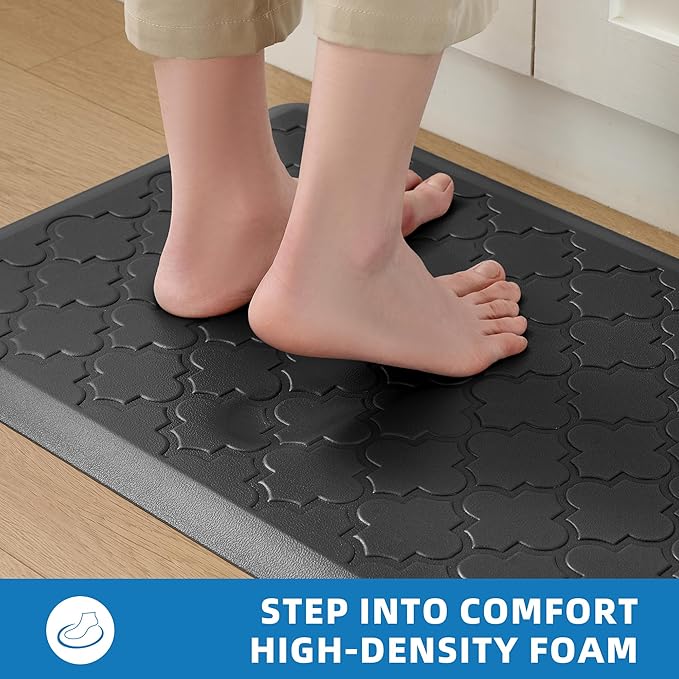 Kitchen Mats for Floor 2 Piece - Anti Fatigue Mats for Kitchen Floor - Non Slip Cushioned Rugs for Standing, Office, Sink, Laundry, Black