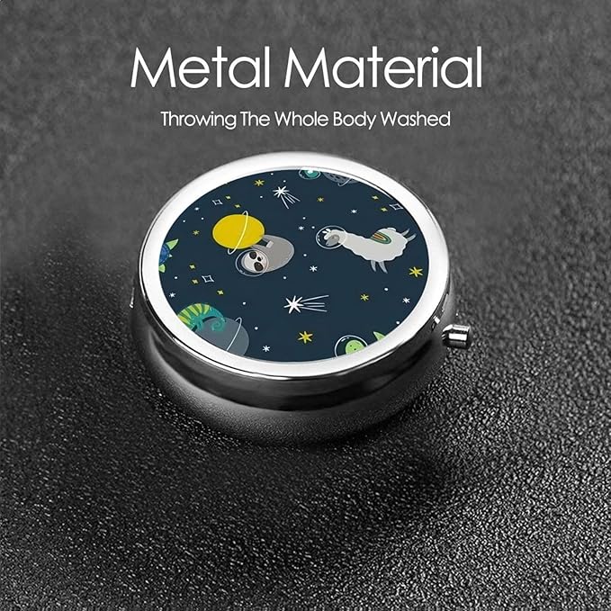 Metal Silver 3 Compartment Pill Box Pocket Portable Mini Travel Pill Case Small Round Decorative Medicine Box Vitamin Pill Organizer with Animal Planet