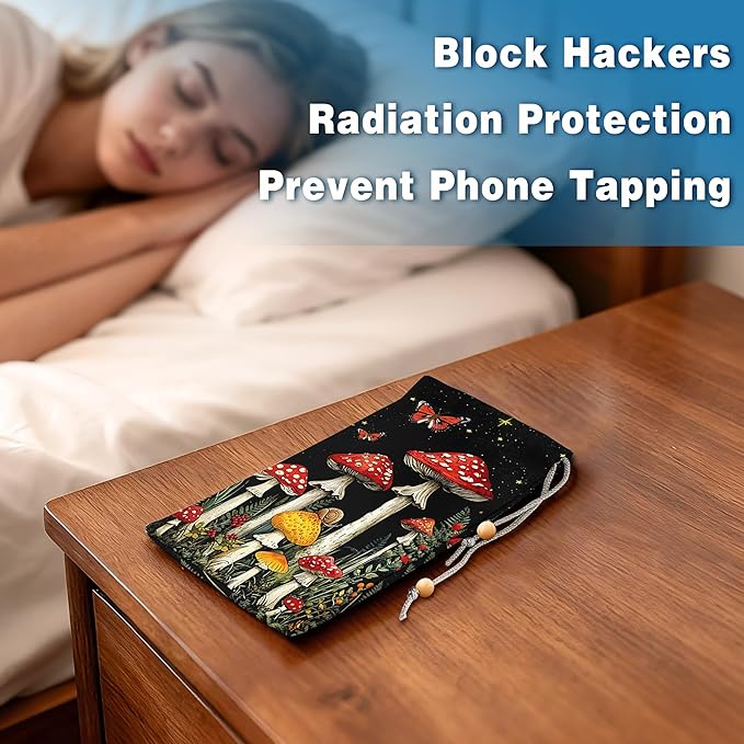 EMF Shield Sleeve for Cell Phone Reduce Signal Anti-EMP Pouch Against Radiation, EMF, 5G, RFID Blocking 4x8 Inch Mushroon Phone Sleeve Bags