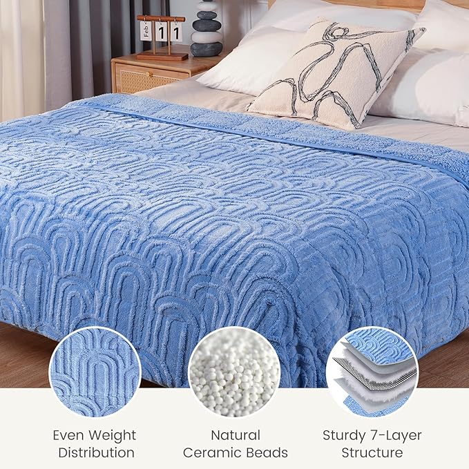 Sherpa Fleece Adult Weighted Blanket Great for Sleep, 20 lbs Dual Sided Soft Fuzzy Heavy Blankets for Couch Bed Sofa, Cozy Warm Fluffy Arched Jacquard Throw for Winter (Blue, 60" x 80", 20 Pounds)