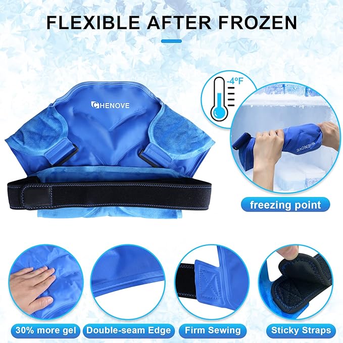 Chenove Ice Pack for Shoulders Upper Back with Strap, Neck and Shoulder Ice Pack Wrap Rotator Cuff Gel Reusable with Cold Compression Therapy, Soreness (Blue)