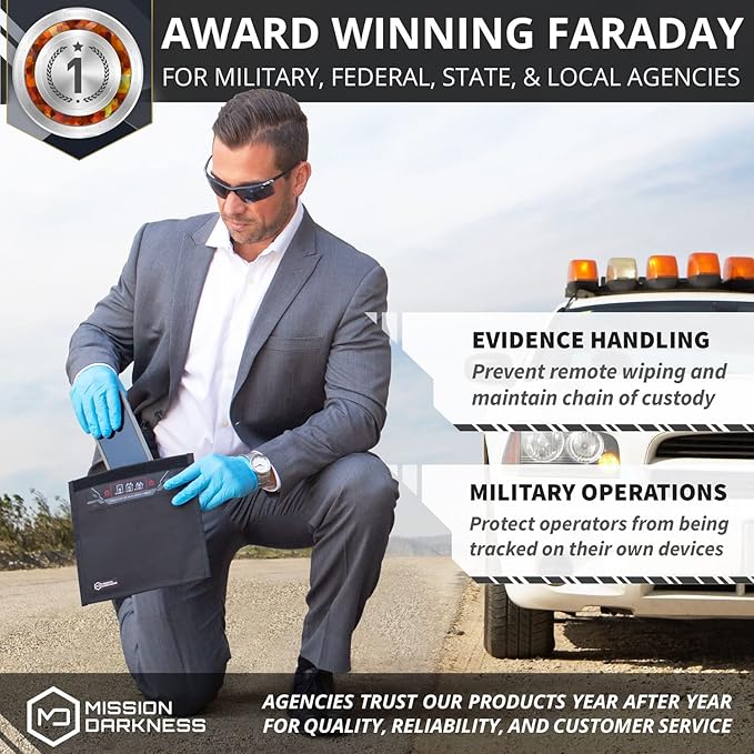 Mission Darkness Non-Window Faraday Bag for Phones (4-Pack) // Signal Blocking Bag Prevents Hacking Tracking Spying, Device Shielding for Law Enforcement Military Digital Forensics, EMP CME Protection