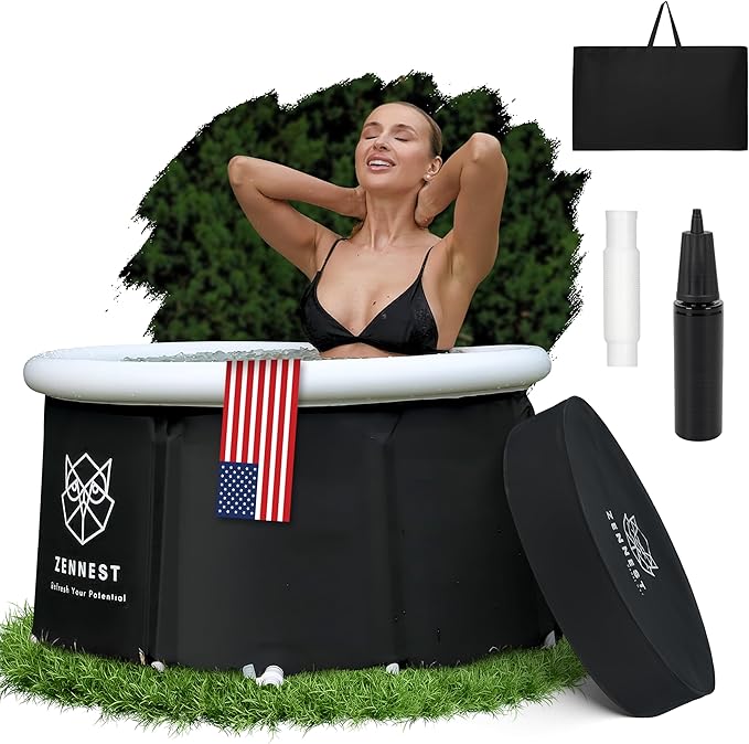 Upgraded 80 Gal Ice Bath Tub For Athletes - American Engineered Cold Plunge Tub Outdoor, 6-layer Insulated Inflatable Ice Tubs for Cold Plunge & Portable Bathtub For Adults - includes eBook