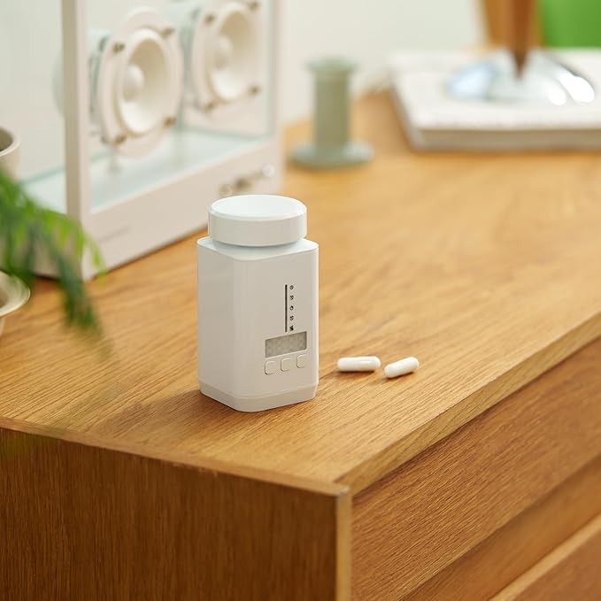DEFI AI Smart Pill Bottle, Pill Organizer, Portable, Bluetooth, Easy to use, selfcare, with Alarm, Sound & Light, Daily, Compact Medicine Holder for Vitamins, Supplements, Free Reminder app.