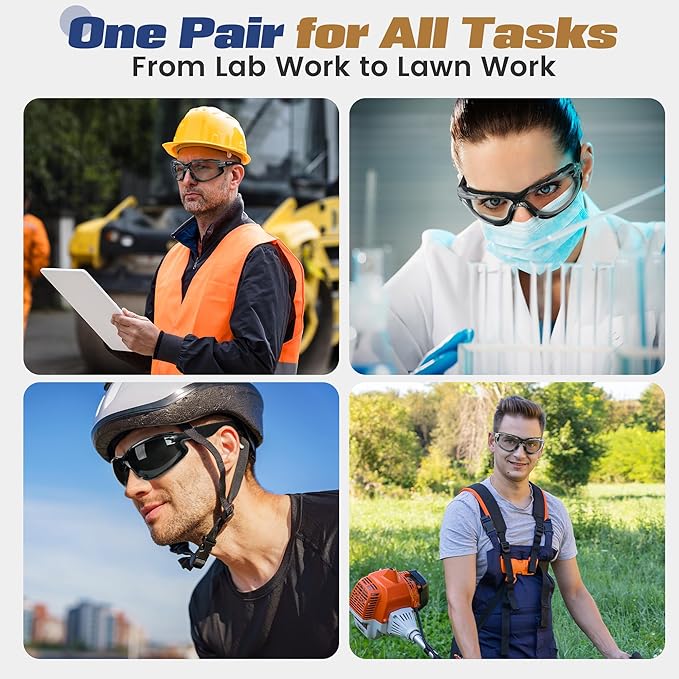 Flaya Adjustable Safety Glasses for Men & Women Anti-Fog ANSI Z87.1 UV400 Protection Goggles with Foam Seal & Strap
