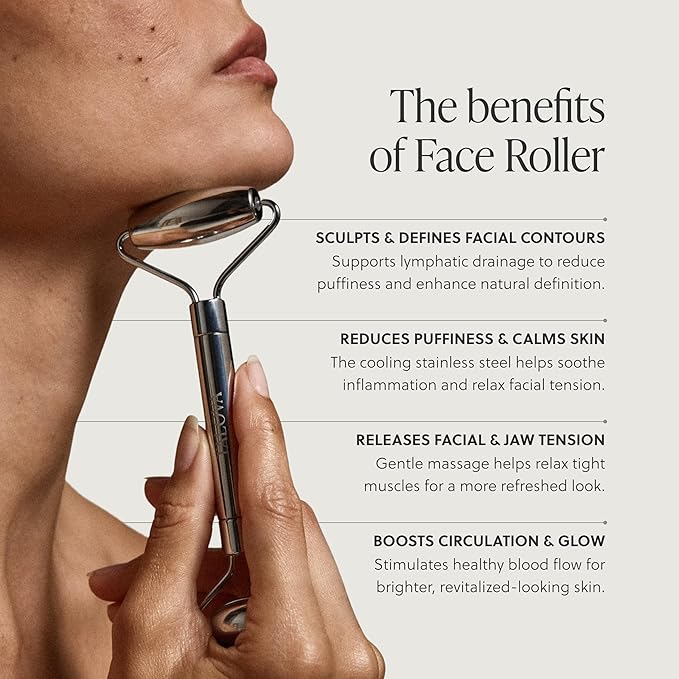 304-Grade Stainless Steel Facial Roller, Face Roller for Eyes, Double Chin, Jawline & Neck, Reduce Puffiness & Improve Wrinkles, Massage Tool for Anti-Aging, Lifting & Lymphatic Drainage