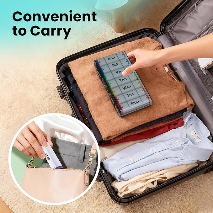 Weekly Pill Organizer 2 Times a Day, Lockable 7 Day AM PM Pill Box for Seniors, Large Travel Pill Case for Vitamins, Fish Oil, Supplements and Medication, Waterproof BPA-Free ABS, White