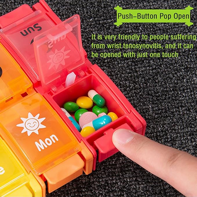 Pill Organizer 2 Time a Day,SZREDU 7-Day Weekly Pill Case, Travel AM/PM Pill Container,Large Compartment Medicine Planner,Detachable Medication Organizer Box for Vitamin, Fish Oils,Capsules