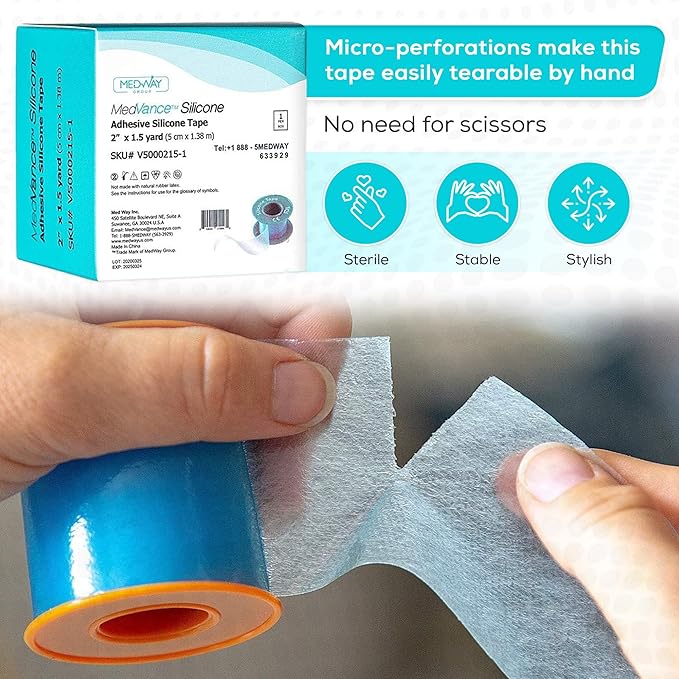 Medvance Soft Silicone Tape with Perforation for Easy Cut Size - 1" Width (1 Pack, 1.5 Yards)