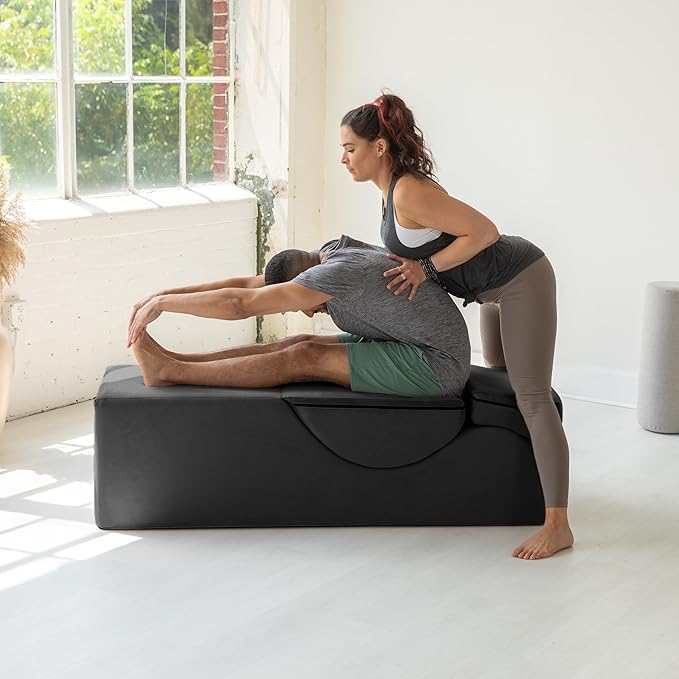 Avana Kami Convertible Chaise/Bed Bench for Yoga & Massage - 2-in-1 End of Bed Ottoman with Concealed Fold Out Yoga Lounge Chair, 22" Wide, Microvelvet Black