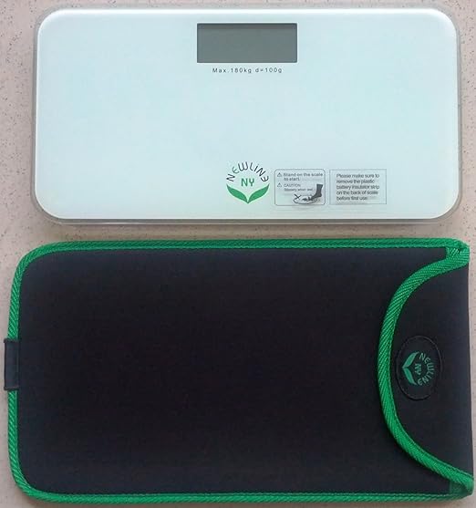 NewlineNY White Mini Bathroom Scale with Travel Protection Case SBB0722M-WH + NYMSS101BG