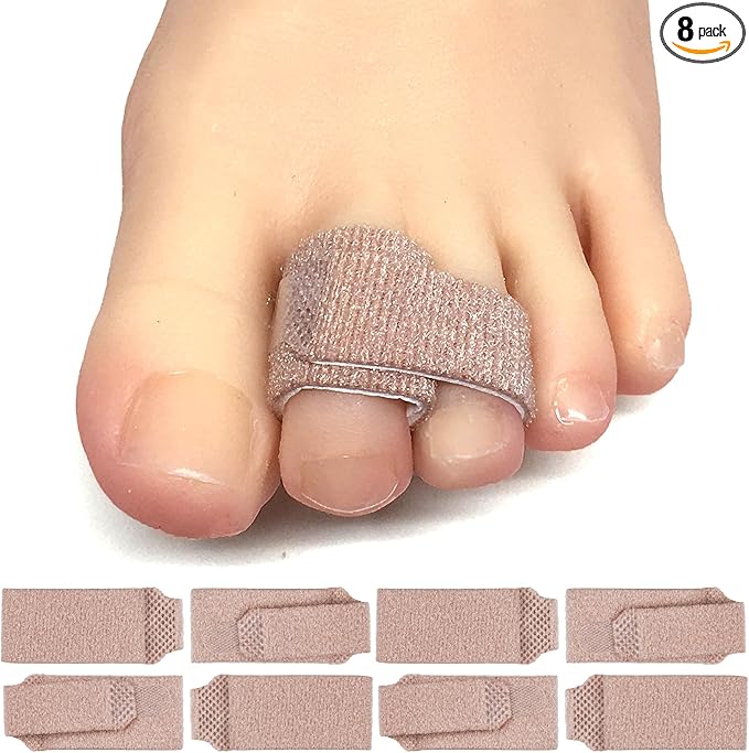ZenToes Hammer Toe Corrector for Women & Men - Reusable Fabric Buddy Wraps for Broken Toes - Cushioned Toe Splint for Protection & Recovery & Hammertoe Straightener - 8 Count (OSFM, Beige)