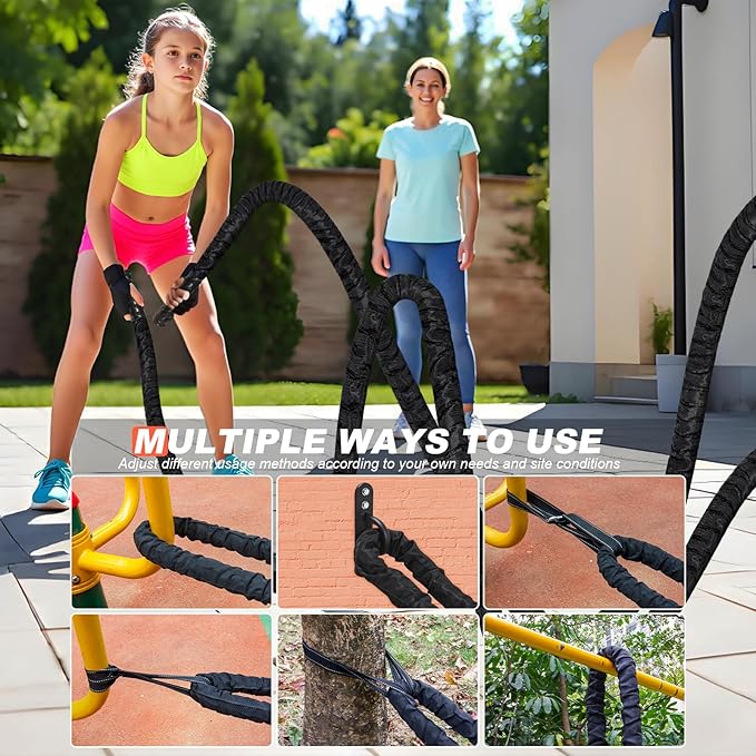 Battle Ropes for Home Gym 1 Inch Diameter 30FT Length Workout Rope Exercise Rope Training Ropes with Protective Sleeve for Kids Men Women Exercise Fitness & Strength Training
