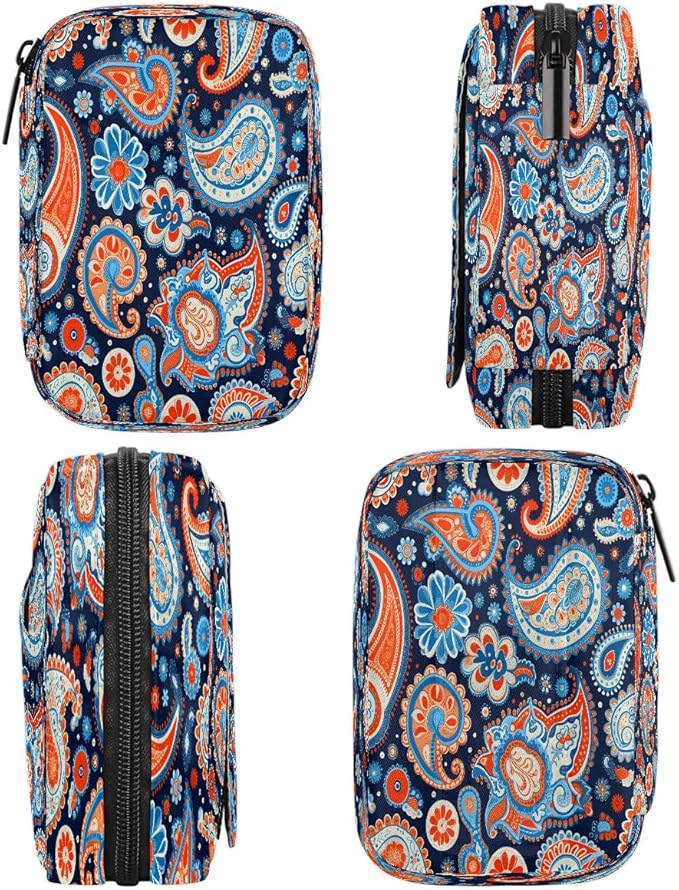 Color Psychedelic Paisley Travel Pill Organizer Box Weekly Portable Pill Case Daily Pills 7 Day Small Birth Control Pills Container Removable Compartments for Medicine Vitamins Fish Oil