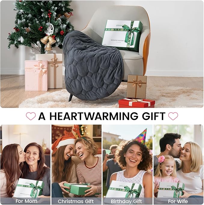 immtree Weighted Heating Pad for Period Cramps, 29" x 24" Extra Large Electric Heated Pads 5 lbs, Back Shoulder Knee Abdomen Pain Relief, Soft Warm Heavy Lap Blanket, Dark Grey