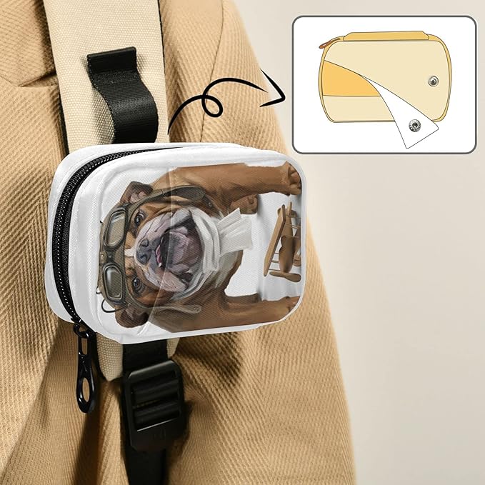 English Bulldog Aviator Pill Medicine Organizer Case 7 Day, Cute Travel Pill Box Purse Bag with Zipper, Portable Weekly Vitamin Supplement Holder