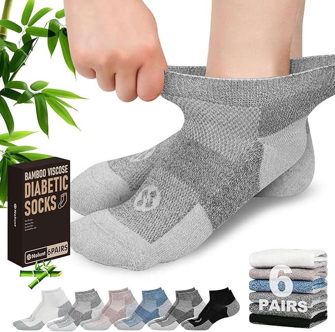 Diabetic Socks for Men,4 & 6 Pairs Low Cut Bamboo Viscose Wide Mens Diabetic Socks Size 9-11 10-13