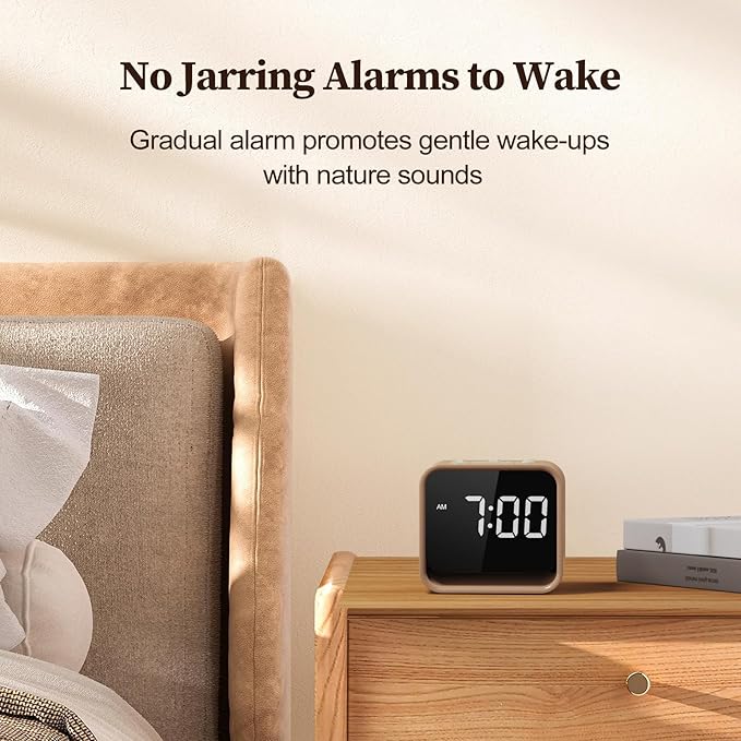 Housbay Wooden Sound Machine Alarm Clock for Bedrooms - Gentle Wake-Up with Birdsong, White Noise for Sleeping, Small Digital Clock for Phone-Free Routine - Maple Wood