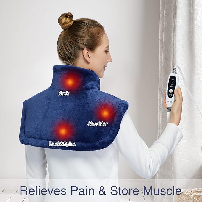 CAROMIO Weighted Heating Pad for Neck and Shoulders - UL Certified, 2.2lb Large Electric Fast Heating Pad for Pain Relief and Deep Pressure Therapy, 22"x19" Size for Neck Pain and Cramps