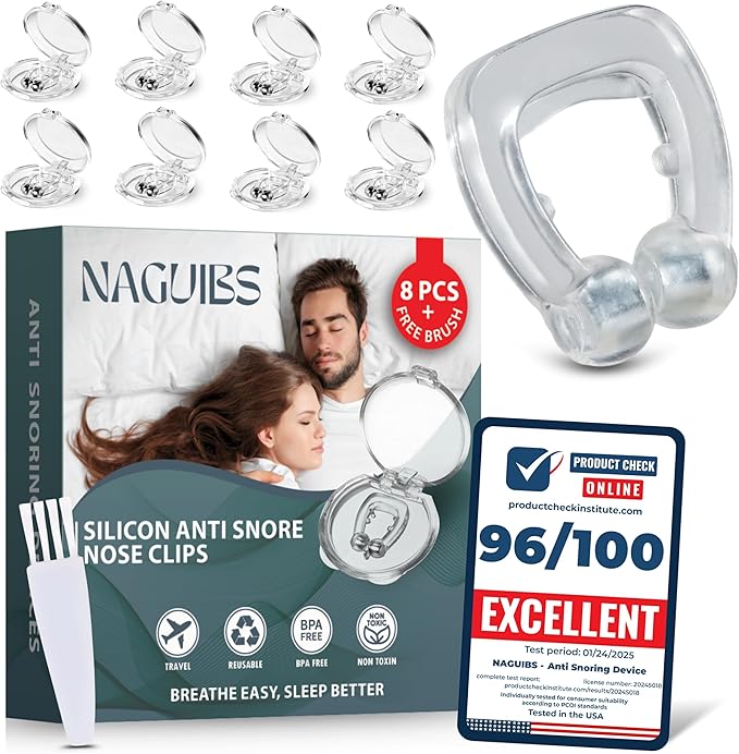 Premium 8 Pack Anti Snoring Devices Snore Stopper Magnet Silicone Nose Clips Efective Snoring Solution Support Breathing Enhance Sleep Experience for Quieter Sleep aid