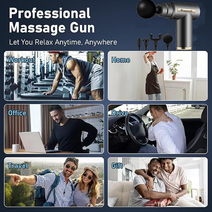 Massage Gun,Upgrade Deep Tissue Muscle Massager for Pain Relief,Percussion Massager with 4 Massage Heads & Silent Brushless Motor,Portable Handheld Massager Gifts for Women Men