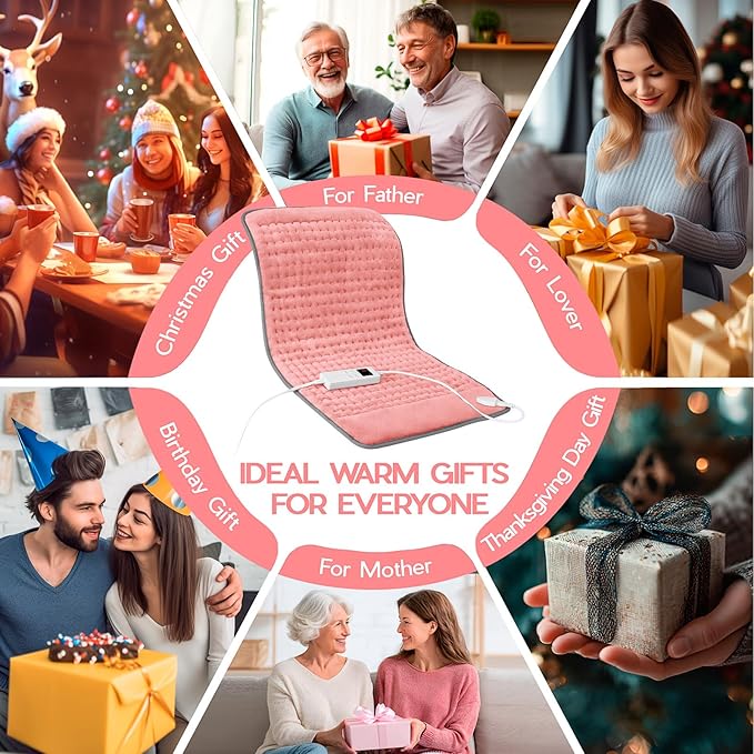 Heating Pad for Period Cramps, Heating Pad for Back/Neck/Shoulder Muscle Pain, 6 Heating & 4 Timer Setting, Auto Shut Off, Moist Heat & Machine Washable, Pink Birthday Christmas Gifts for Women Mom