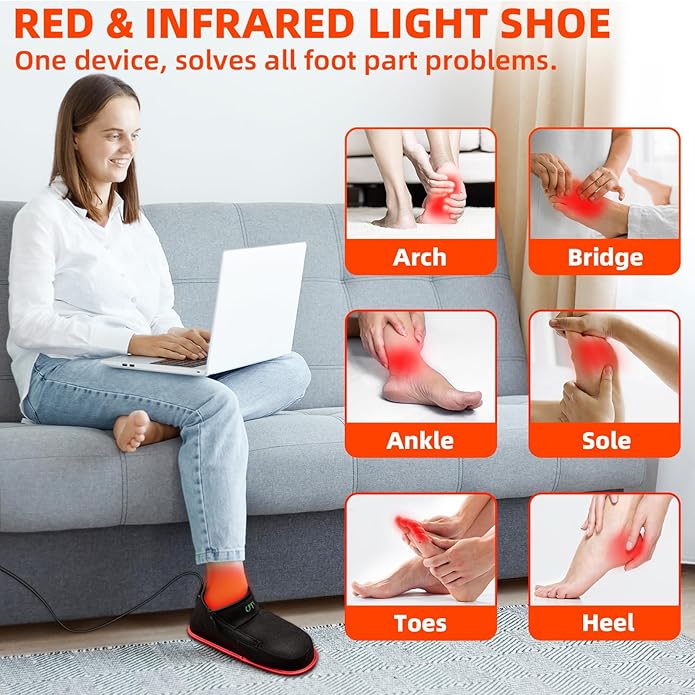 UTK Red Light Therapy for Feet & Ankle, 660nm Red Light & 850nm Infrared Light Shoe, Full Wrapped Boots for Foot, Heel and Ankle Pain Relief, 20Min Auto Off, Pulse Mode, One Size Fits All(1 Pack)