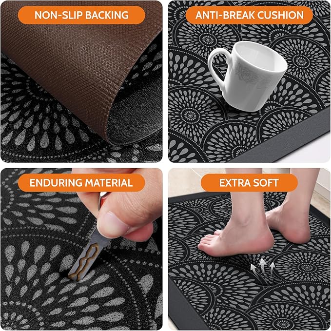 Mattitude Kitchen Mat, 17.3x60in Heavy Duty Ergonomic Comfort Foam Standing Desk Mat, Waterproof Non-Slip Standing Mats and Rugs for Kitchen, Office, Laundry, Black