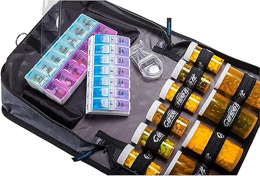 Med Manager Mini Medicine Organizer and Pill Case, Holds (10) Pill Bottles - (6) Standard Size and (4) Large Bottles, Light Blue, 12 inches x 6 inches x 3 inches
