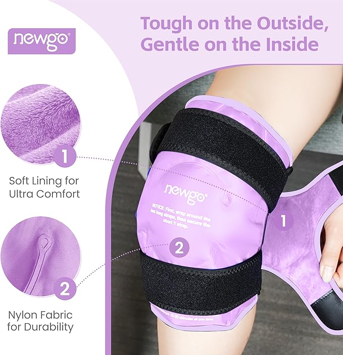 NEWGO Ice Pack for Knee Replacement Surgery, Reusable Gel Cold Pack Wrap Around Entire Knee Ice Pack Wrap for Injuries, Meniscus Tear, ACL, Swelling - Purple
