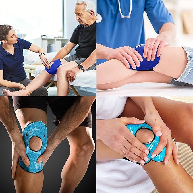 Brookstone Knee Ice Pack Wrap With Silica Beads - Hot and Cold Therapy for Pain Relief - Reusable for Swelling, Injuries, and Post-Surgery Recovery - Azure Blue