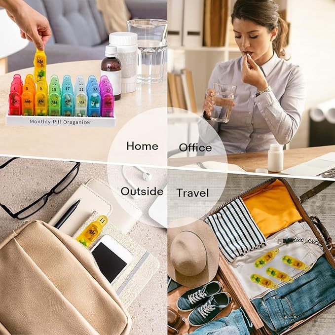Monthly Pill Organizer 2 Times A Day, Greencycle 30 Day Medicine Organizer, AM PM Pill Cases, 4 Week Pill Box, Small Compartments to Hold Vitamins Fish Oil Supplements Great for Travel