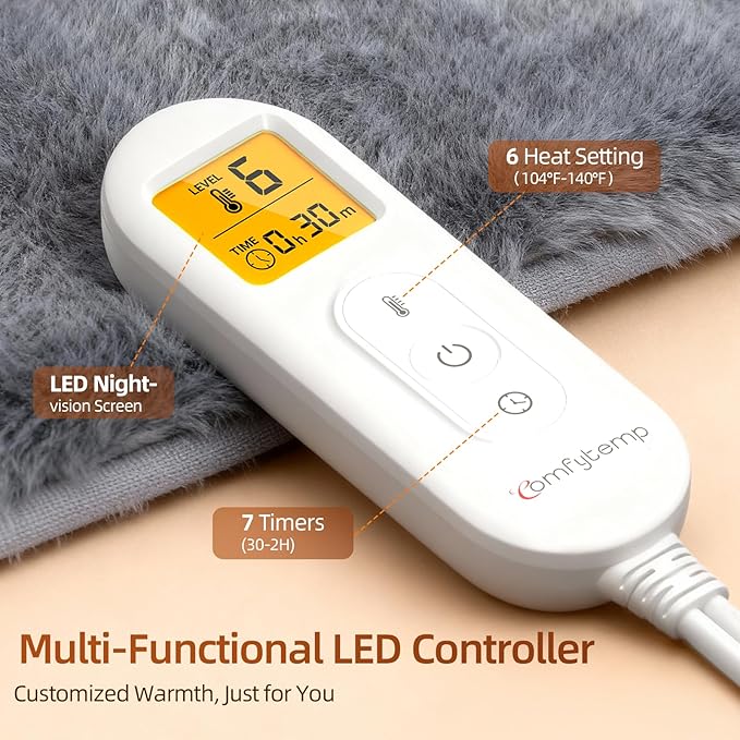 Comfytemp Himalayan Salt Weighted Heating Pad for Back, Electric Moist Heated Pad for Period, Birthday Day for Women Mom Men Dad, Consistent and Even Warmth, Heat Waist Belt - 6 Heat Levels & 7 Timers