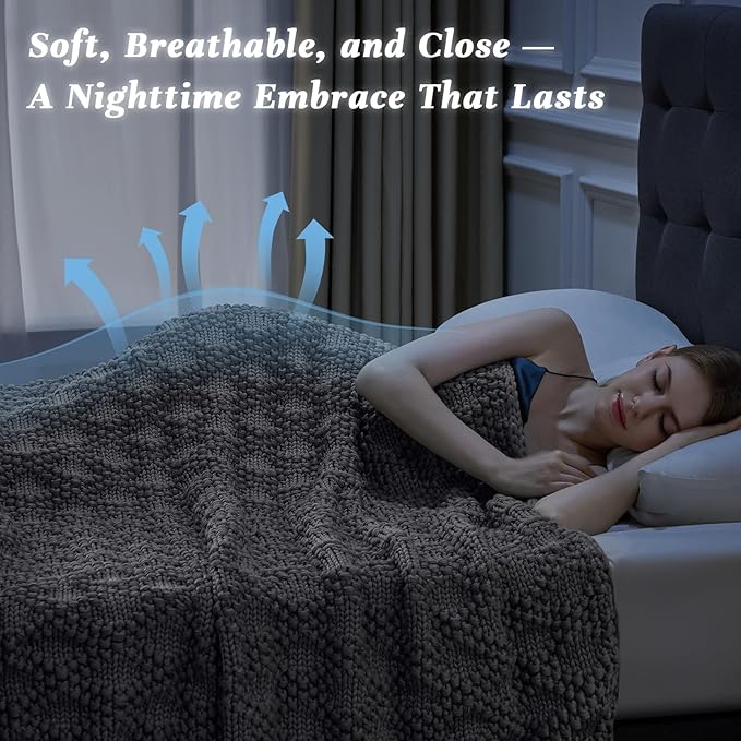 Knitted Weighted Blanket for Adult, Chunky Knit Weighted Throw for Sleep 60"*80" 17lbs, Cooling Breathable Machine Washable Heavy Blanket for Room Decor (Light Grey, Queen)