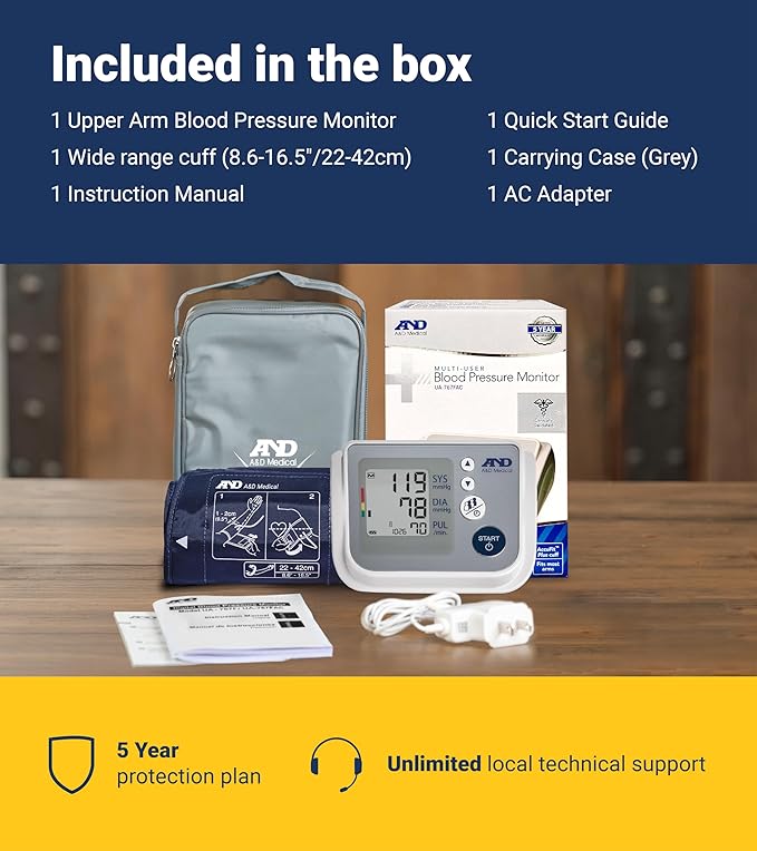 A&D Medical Multi-User Blood Pressure Monitor for Home Use UA-767FAC – Wide Range Cuff (8.6-16.5” / 22-42cm), Easy to Use, Adult Upper Arm, 60 Readings Per User (4 Users), AC Adapter, FSA/HSA Eligible