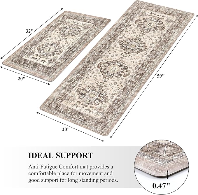 Pauwer Anti Fatigue Kitchen Mat Set of 2 Non Slip Kitchen Mats for Floor Cushioned Kitchen Rugs Comfort Standing Mat Farmhouse Waterproof PVC Foam Kitchen Floor Mat Runner