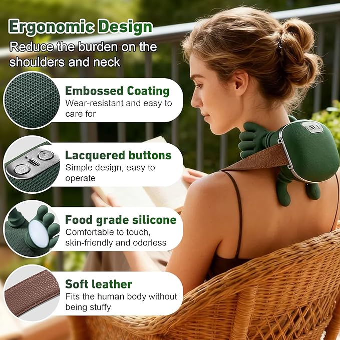 Neck Massager with Heat & Compression, Portable 4D Shiatsu Deep Tissue Kneading Massager for Neck, Shoulder, Back Pain Relief, Comfort, Muscle Relaxation at Home, Office, Travel Easter Gift Women Men