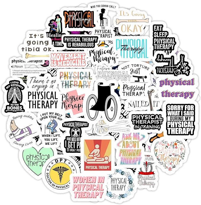 BulbaCraft Physical Therapy Stickers for Water Bottle and Laptop - Physical Therapy Party Supplies & Decorations, Waterproof Vinyl Decals, Medical and Rehab Stickers, Gifts for Women & Men