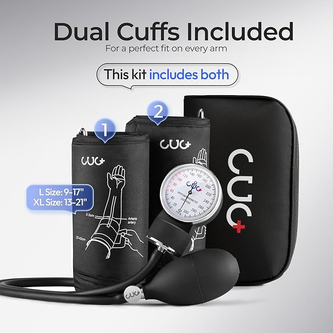 Professional Aneroid Sphygmomanometer, 2 Blood Pressure Cuff Manual (9-17in & 13-21in), Precision Copper & Brass Movement, Calibration Tool, Ideal for Doctors, Nurses, and Students